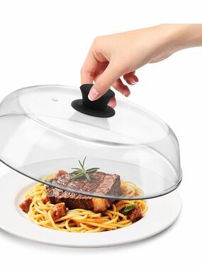 Microwave splatter Clear Food Dome Plate Cover with Black Knob